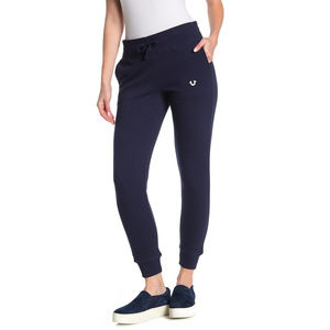 True Religion Women's Horseshoe Logo Knit Joggers Sweatpants in Ace Navy